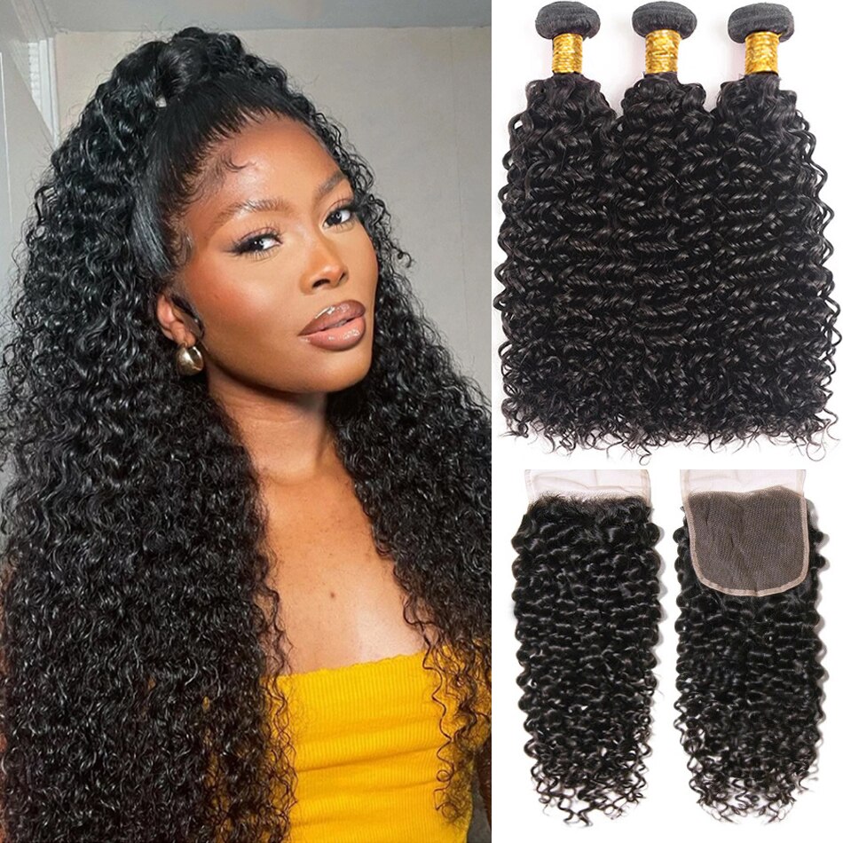 Afro Kinky Curly Bundles With Closure 3  4x4    ̺  ̽ Ŭ alipear